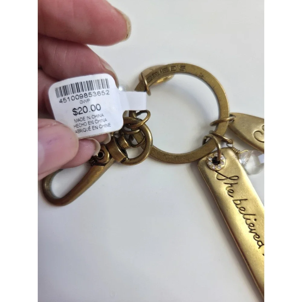 Chico's Keychain Shine She Believed‎ Tassel Charm Gold Tone Inspirational Quote